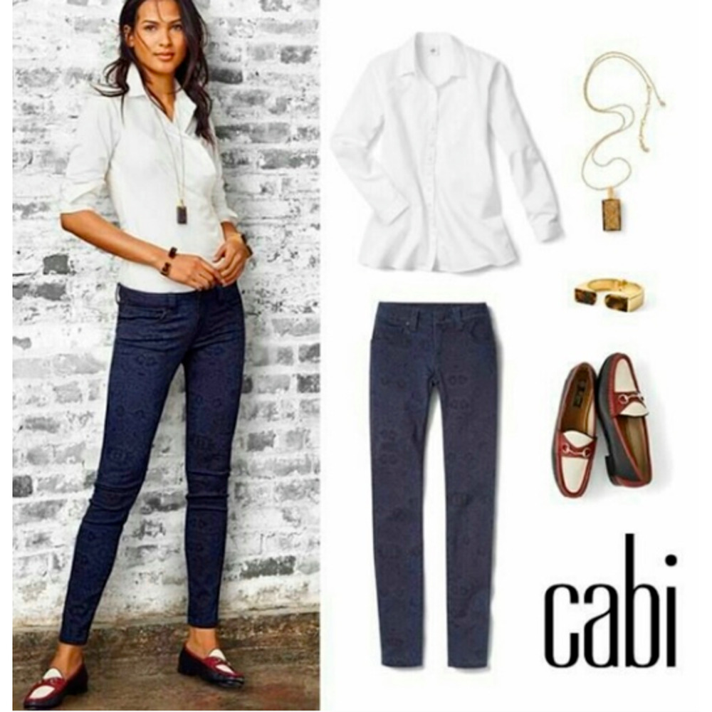 Cabi Pacific‎ Skinny Jeans Blue Lace Print 3195 Modern Stretch Size 6
